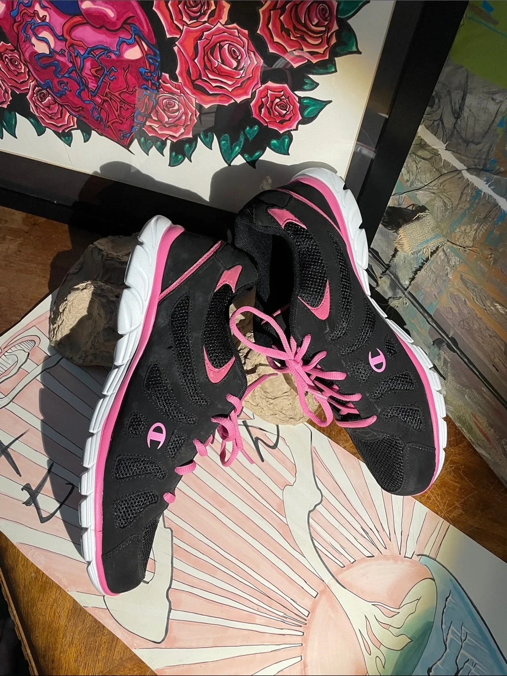 Champion Black and Hot Pink Women's Athletic Sneakers